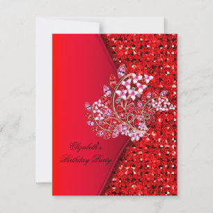 Elegant Red Pink Glitter Jewel Birthday Party Invitation