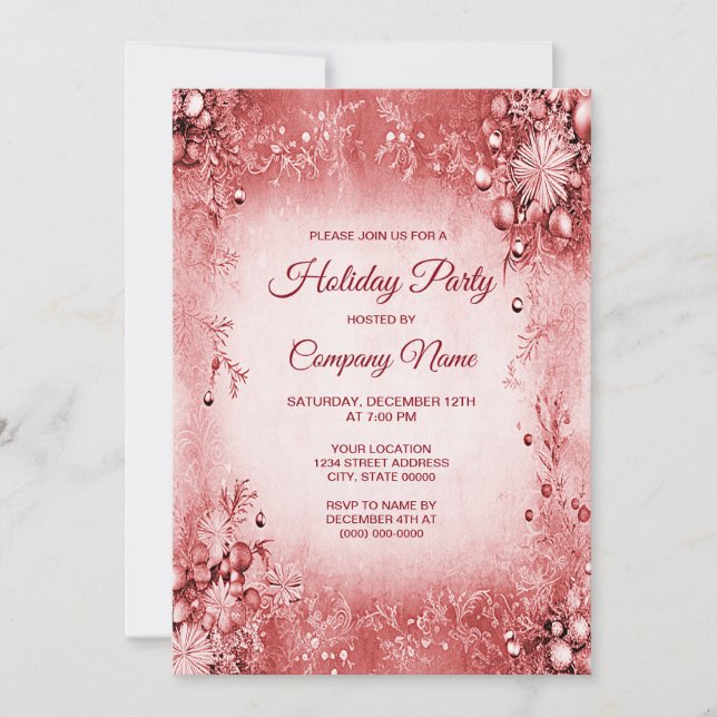 Elegant Red Pink Holiday Party Invitation (Front)
