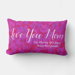 Elegant Red Pink Love You Mum Personalised Names Lumbar Cushion