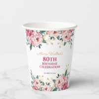 Elegant Red Pink Peony Flower Gold Leaf Birthday 