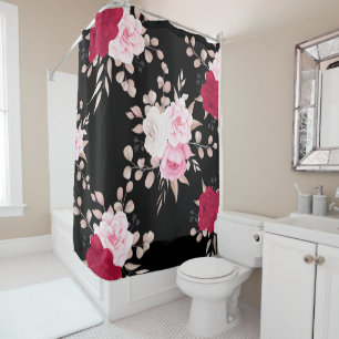 Elegant red pink purple floral shower curtain