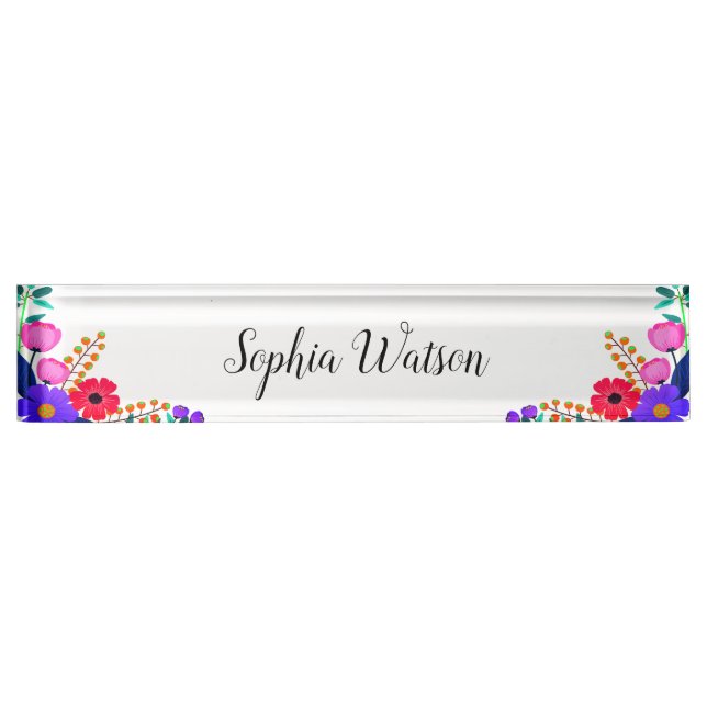 Elegant Red Pink & Purple Flowers Nameplate (Front)