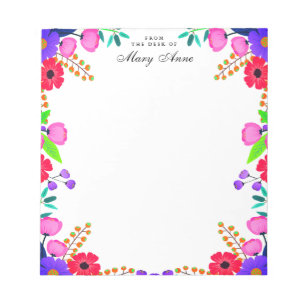 Elegant Red Pink Purple Flowers Personalised Notepad