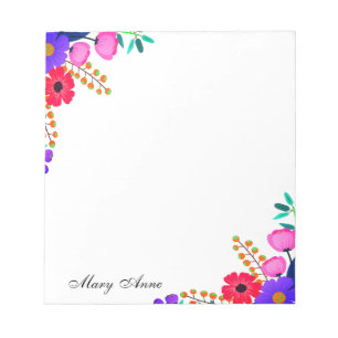 Elegant Red Pink & Purple Flowers Personalised Notepad