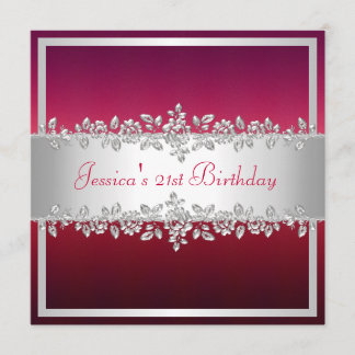 Elegant Red Pink Silver Roses Birthday Party Invitation