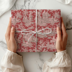 Elegant Red Pink Vintage Toile de Jouy Wrapping Paper