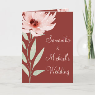 Elegant Red Pink Watercolor Floral Wedding Folded Invitation