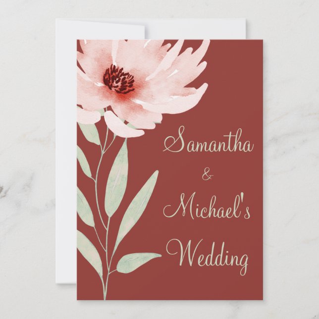 Elegant Red Pink Watercolor Floral Wedding  Invitation (Front)