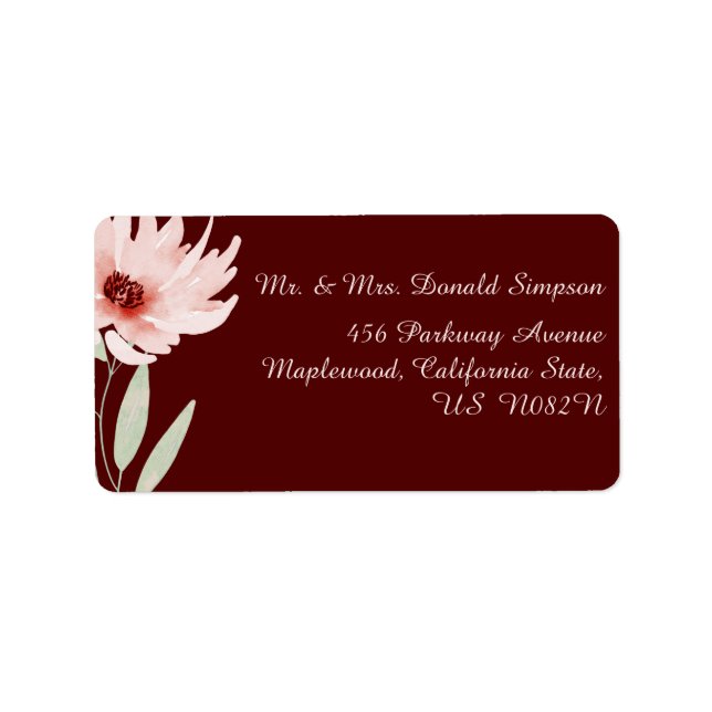 Elegant Red Pink Watercolor Floral Wedding Label (Front)