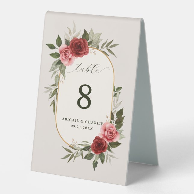 Elegant Red Pink Watercolor Roses Wedding  (Front)