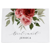 Elegant Red Pink Watercolor Roses White Bridesmaid