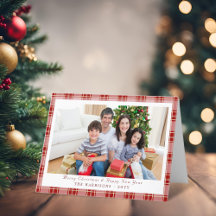 Elegant Red Plaid Christmas Photo Holiday Card