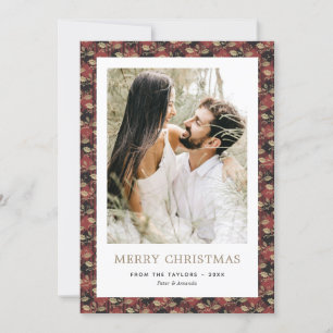 Elegant Red Plaid Holly Photo Merry Christmas Card