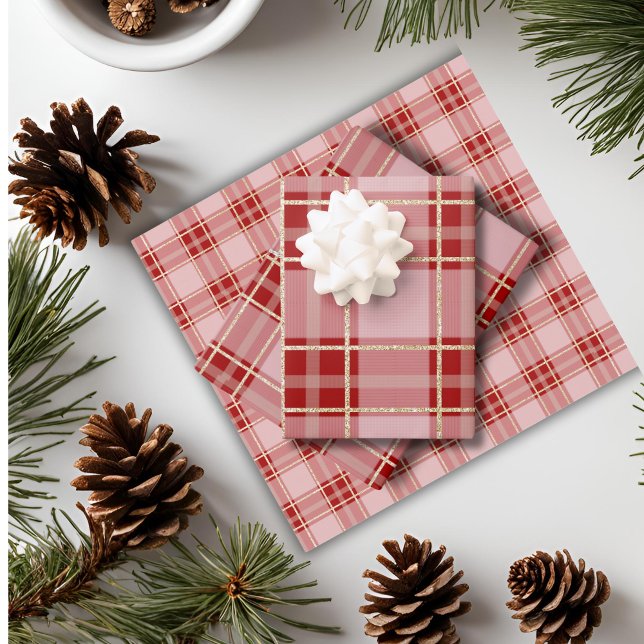Elegant Red Plaid Pattern  Wrapping Paper Sheet (Elegant Red Plaid Pattern Wrapping Paper Sheets)