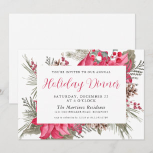 Elegant Red Poinsettia Botanical Christmas Eve Invitation