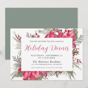 Elegant Red Poinsettia Botanical Christmas Eve Invitation