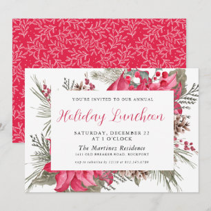 Elegant Red Poinsettia Botanical Holiday Luncheon Invitation