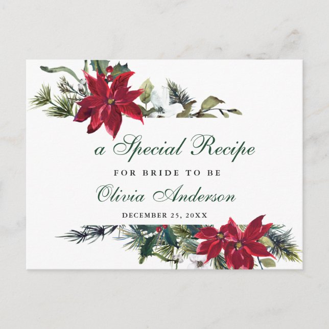 Elegant Red Poinsettia Bridal Shower Recipe Card (Front)