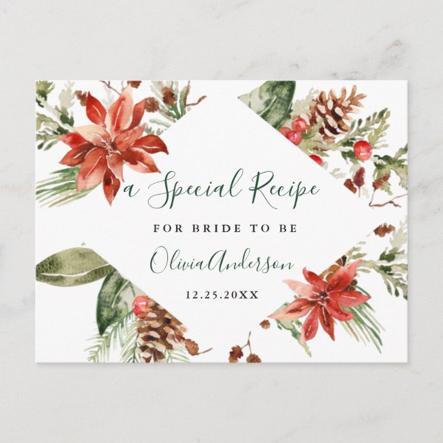 Elegant Red Poinsettia Bridal Shower Recipe Card (Front)