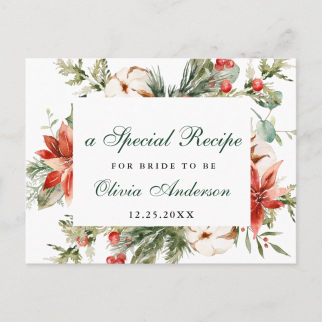 Elegant Red Poinsettia Bridal Shower Recipe Card (Front)