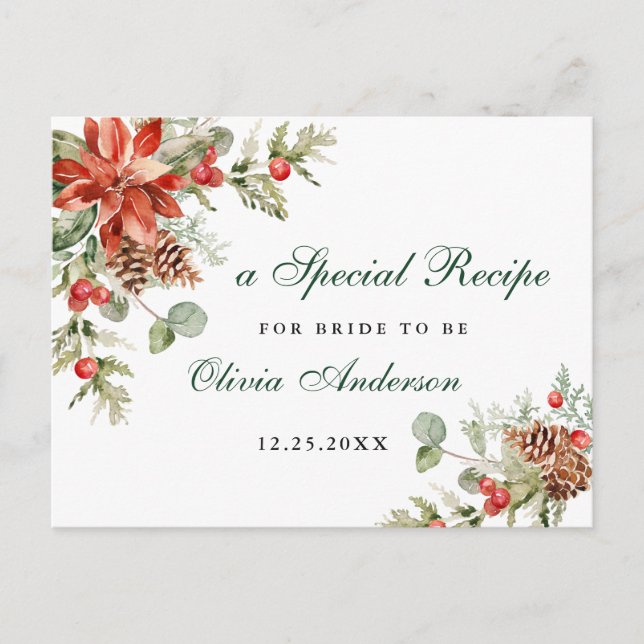 Elegant Red Poinsettia Bridal Shower Recipe Card (Front)