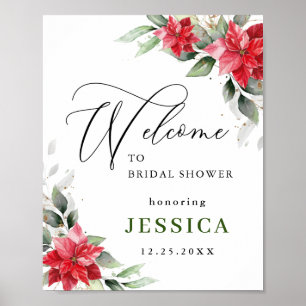 Elegant Red Poinsettia BRIDAL SHOWER Welcome Poster