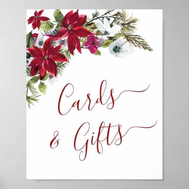 Elegant Red Poinsettia Cards and Gifts Wedding Poster (Front)
