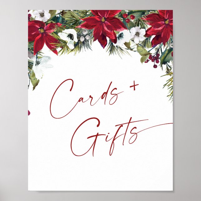 Elegant Red Poinsettia Cards and Gifts Wedding Poster (Front)