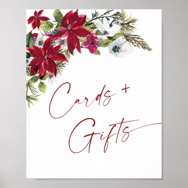 Elegant Red Poinsettia Cards and Gifts Wedding Poster (Front)