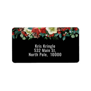 Elegant Red Poinsettia Chrismas Flowers Label