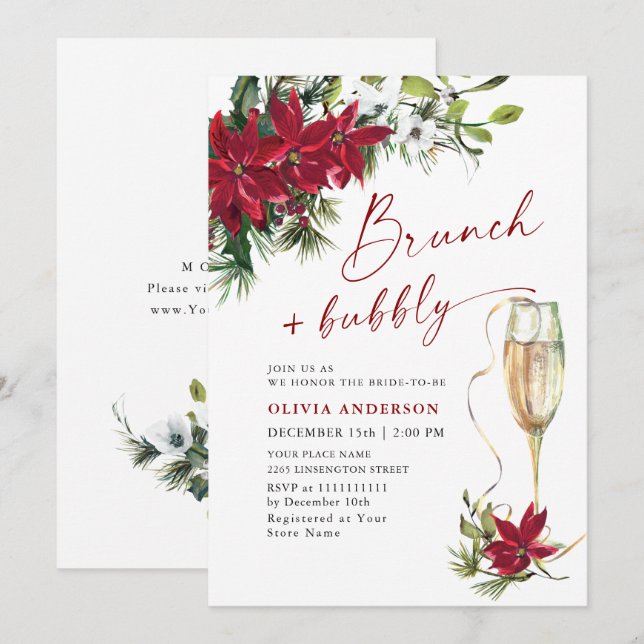 Elegant Red Poinsettia Christmas BRIDAL SHOWER Invitation (Front/Back)