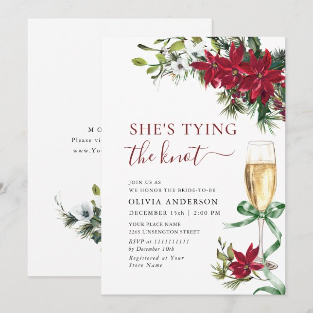 Elegant Red Poinsettia Christmas BRIDAL SHOWER Invitation (Front/Back)