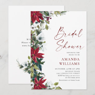 Elegant Red Poinsettia Christmas BRIDAL SHOWER Invitation