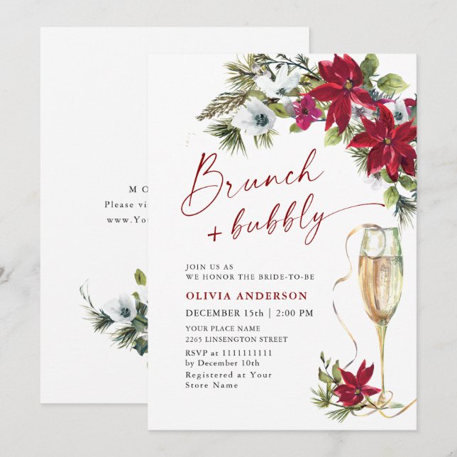 Elegant Red Poinsettia Christmas BRIDAL SHOWER Invitation (Front/Back)