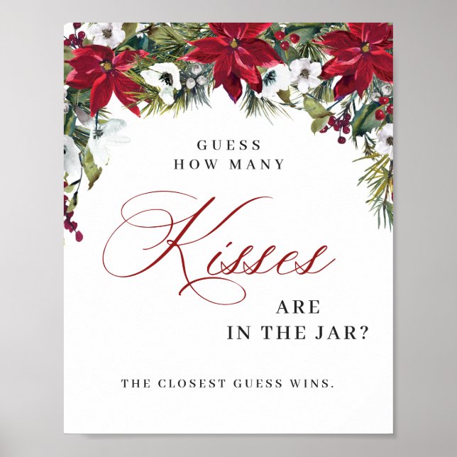 Elegant Red Poinsettia Christmas Bridal Shower Poster (Front)