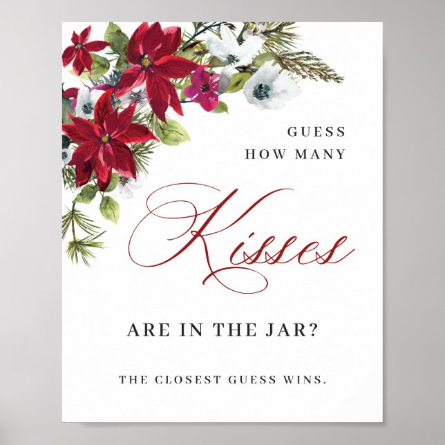 Elegant Red Poinsettia Christmas Bridal Shower Poster (Front)