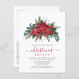 Elegant Red Poinsettia Christmas Brunch Invitation Postcard