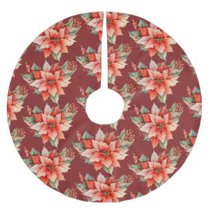 Elegant Red Poinsettia Christmas Brushed Polyester Tree Skirt
