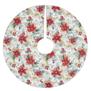 Elegant Red Poinsettia Christmas Brushed Polyester Tree Skirt