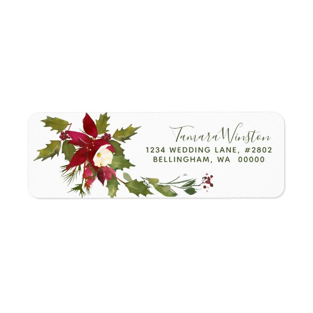 Elegant Red Poinsettia Christmas Holiday Label (Front)