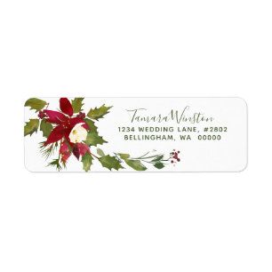 Elegant Red Poinsettia Christmas Holiday Label