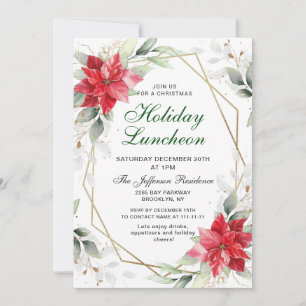 Elegant Red Poinsettia Christmas Holiday Luncheon Invitation