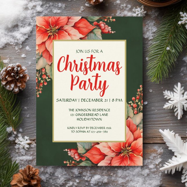Elegant Red Poinsettia Christmas  Invitation (Creator Uploaded)