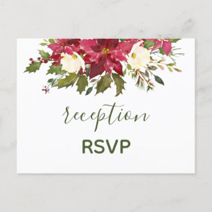 Elegant Red Poinsettia Christmas Reception RSVP In Invitation Postcard