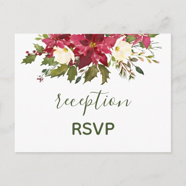 Elegant Red Poinsettia Christmas Reception RSVP In Invitation Postcard (Front)