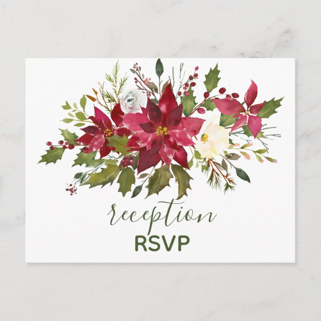 Elegant Red Poinsettia Christmas Reception RSVP Invitation Postcard (Front)