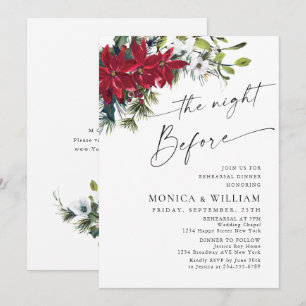 Elegant Red Poinsettia Christmas Rehearsal Dinner Invitation