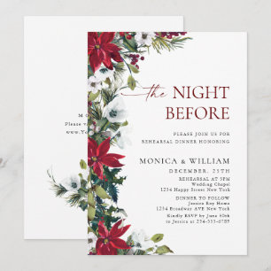 Elegant Red Poinsettia Christmas Rehearsal Dinner Invitation