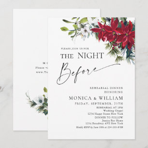 Elegant Red Poinsettia Christmas Rehearsal Dinner Invitation