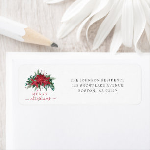 Elegant Red Poinsettia Christmas Return Address
